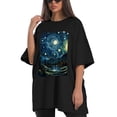 thumbnail image 4 of Plus Size Shirt for Women Black Tops for Women Oversized Short Sleeves Shirt for Women Starry Night T Shirt Crewneck Shirt for Women L, 4 of 5