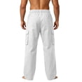 thumbnail image 3 of Blmnix Low Rise Pants Men Cargo Travel Pants Baggy Cotton Pants Sweatpants Straight-Leg White Long Casual Pants for Men,M, 3 of 6