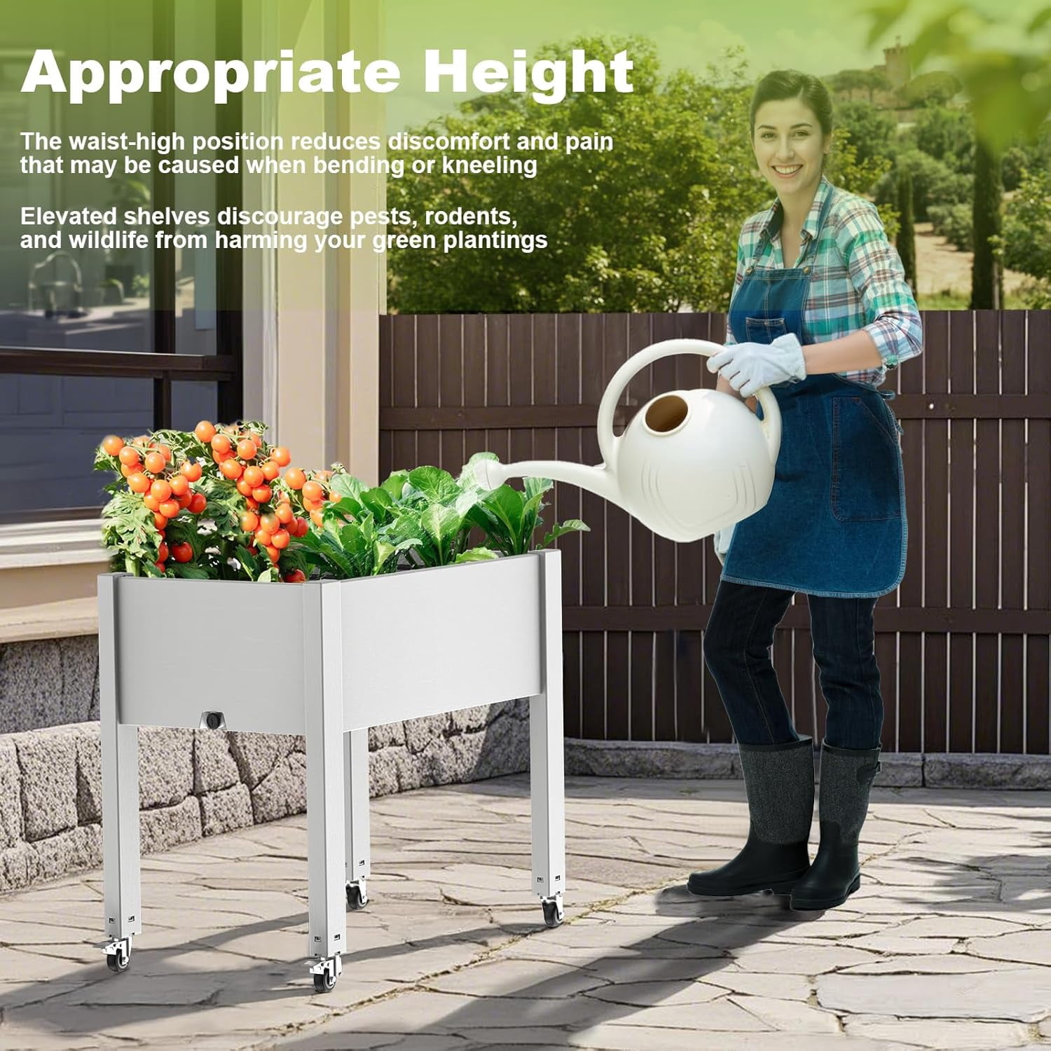 Raised Garden Bed with Wheels Outdoor - Resin Planter Box with Lockable Swivel Casters for Flowers, Vegetables, Herbs on Patio, Balcony, Backyard (Ashen Gray)