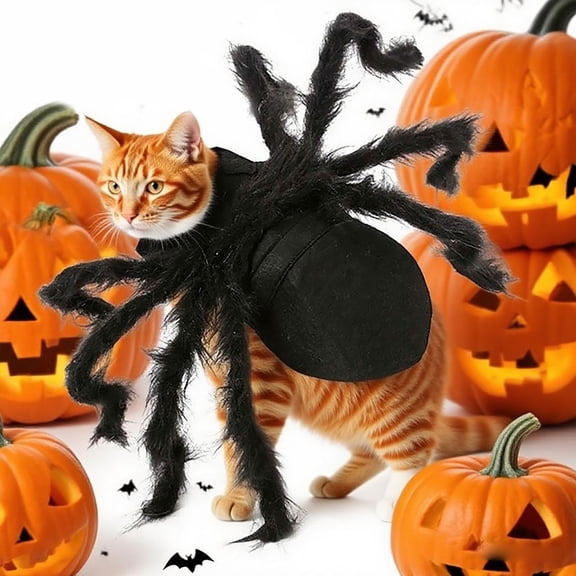 Halloween Spider Costume for Cats & Small Dogs, Realistic Fuzzy 8-Leg Pet Dress Up Outfit, Funny Puppy Cat Apparel