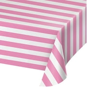 Plastic 54in x 84in Pink Striped Table Cover