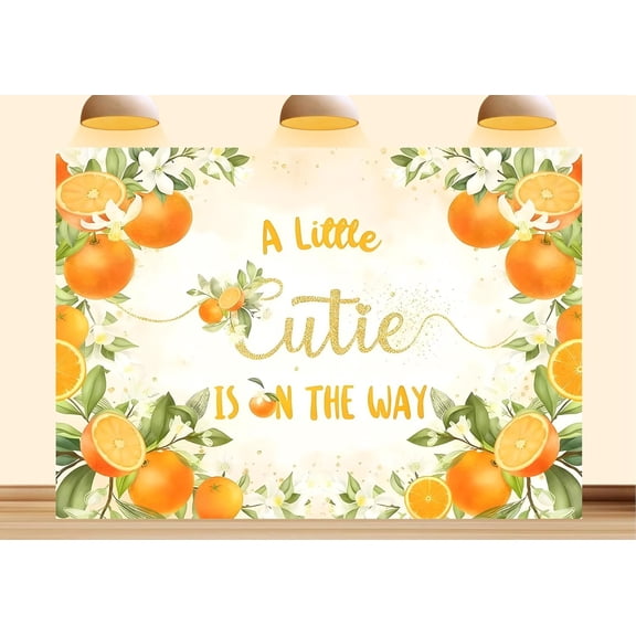 Citrus Orange Gender Reveal Backdrop A Little Cutie is On The Way Background Spring Garden Floral Baby Shower Party Decorations Banner Photo Booth Props