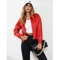 thumbnail image 4 of Zeagoo Women Letterman Jackets Satin Bomber Jacket Casual Short Biker Jacket Classic Solid Striped Fashion Coat Zip Up Windbreaker Outerwear, 4 of 6