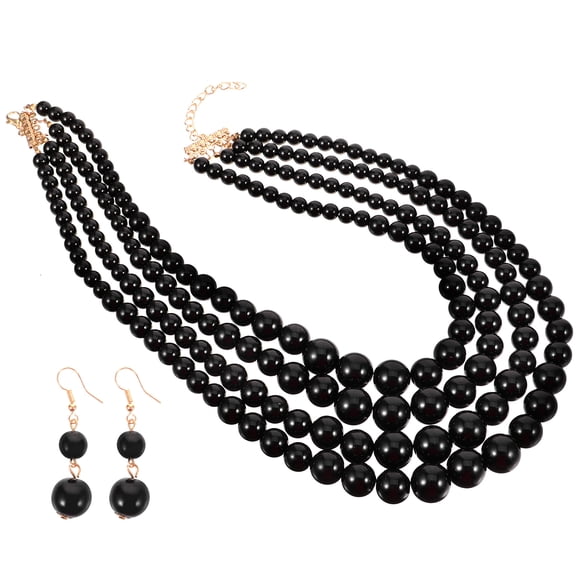 UPOUART Women's Necklace Set 1 Piece Black Beaded Multi-layer Resin Beads Elegant Jewelry for Tea Parties and Special Occasions