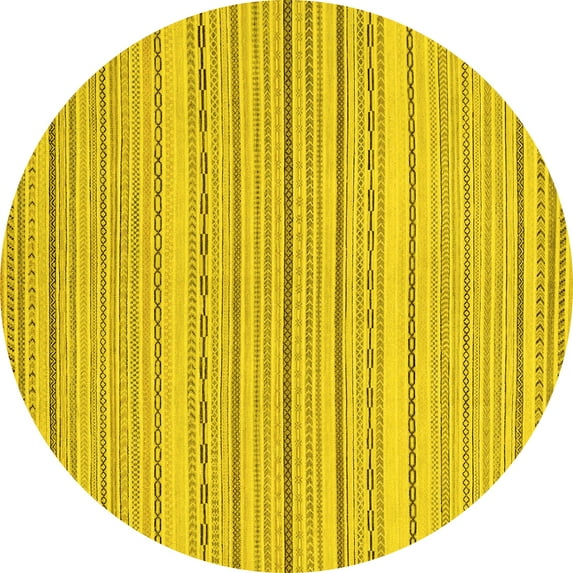 Ahgly Company Machine Washable Indoor Round Oriental Yellow Modern Area Rugs, 8' Round