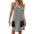 thumbnail image 3 of Sleeveless Striped Print Women Spaghetti Strap V-neck Mini Dress with Built in Shorts, 3 of 6