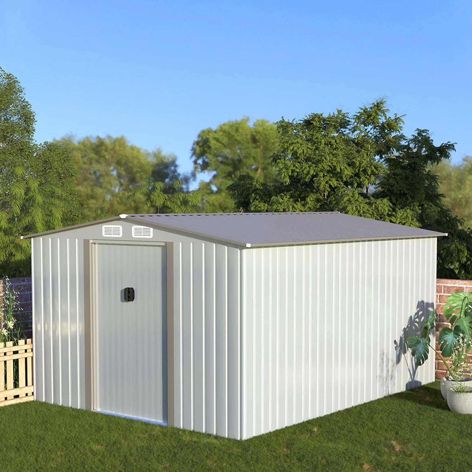 Patio Aoxun 6' x 8' Outdoor Metal Storage Shed with Sliding Door Tool Storage Shed for Backyard with Floor Frame Lawn 
