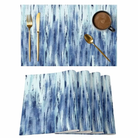 Placemats Set of 4 Navy Blue Vintage Woven Placemat Linen Place Mats for Kitchen/Dining Tables Stripes Painting Retro Abstract Art Washable Table Mats for Party