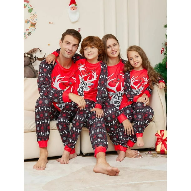 Pijamas a juego para familia de Navidad, conjunto de Navidad, novedad de 2024, traje con letras de astas de dibujos animados para niños y adultos, pelele para bebé, ropa familiar, pijamas