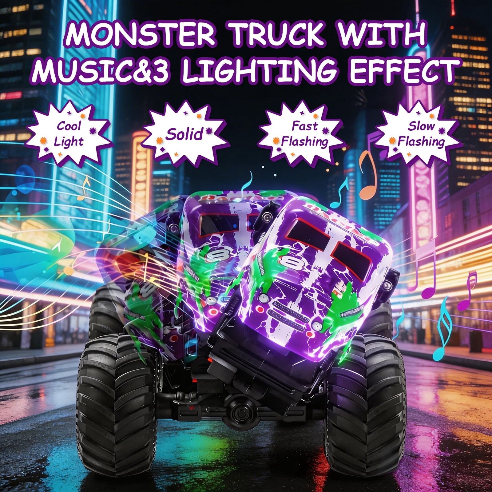 VKFVKF RC Monster Trucks, Remote Control Car with Light & Sound, 360° Rotating RC Stunt Car for Boys