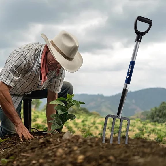 Mujocooker 4-Tine Spading Digging Fork, Garden Digging Spading Fork Forged Steel with D-Grip Handle 41“