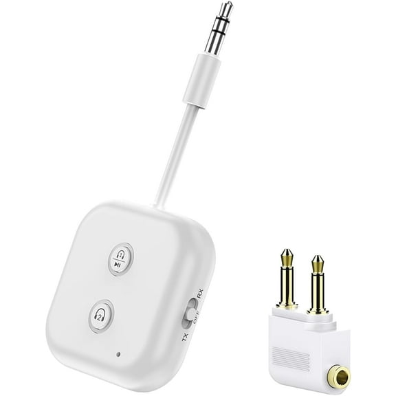 Bluetooth Transmitter Receiver for up to 2 Headphones, Dual Link Bluetooth 3.5mm Aux Audio Adapter, 2-in-1 Wireless Transmitter Audio Adapter for in-Flight TV Gym Car PC Airplane Travel Essentials