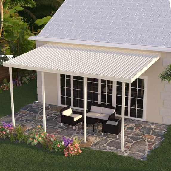 Four Seasons OLS TWV Series 22 ft wide x 8 ft deep Aluminum Patio Cover with 10lb Snowload & 4 Posts in Ivory