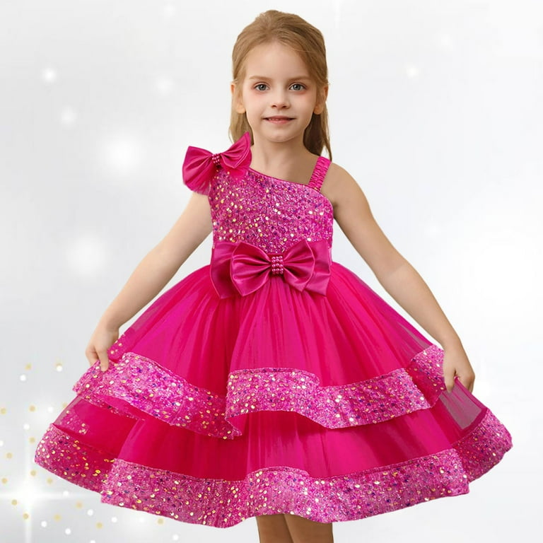 Toddler Girl Dress Party Performance Stylish Sleeveless Sequin Mesh  Princess Dress Baby Girl Dresses Hot Pink 18-24Months - Walmart.com