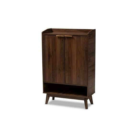 Baxton Studio Lena Mid-Century Modern Walnut Brown Finished 5-Shelf Wood Entryway Shoe Cabinet