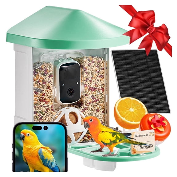 Smart Bird Feeder with Camera 2K HD AI, Bird Identification, Squirrel Proof, Real-Time Viewing, 2L Capacity, Solar Powered