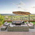 thumbnail image 4 of HOMREST 14 Pieces Outdoor Patio Furniture Set with 44" Propane Fire Pit Table, PE Rattan Sectional Sofa Conversation Set w/Adjustable Bracket, Wood Coffee Table for Backyard (Grey), 4 of 11