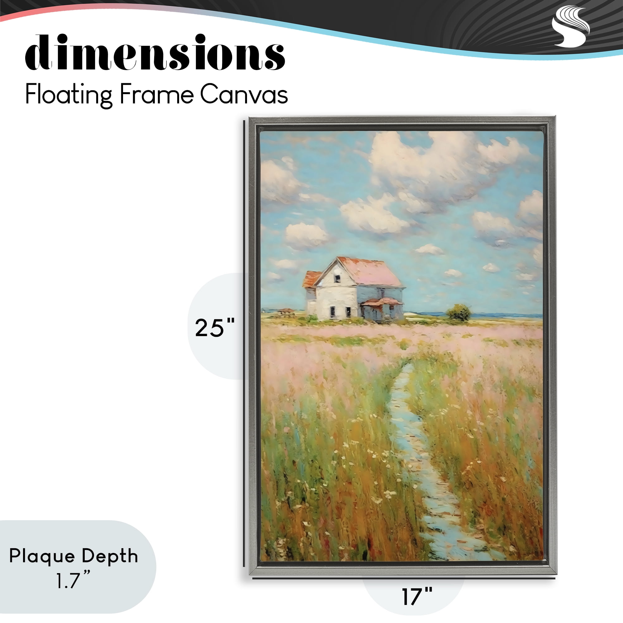 Stupell Industries House in Field of Flowers Gray Framed Floater Canvas Wall Art, design by Creative Studio