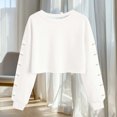 thumbnail image 4 of Miluxas Womens Spring Printed Crop Sweatshirt Floral Graphic Crewneck Long Sleeve Pullover Top Casual Going Out Streetwear White, 4 of 5