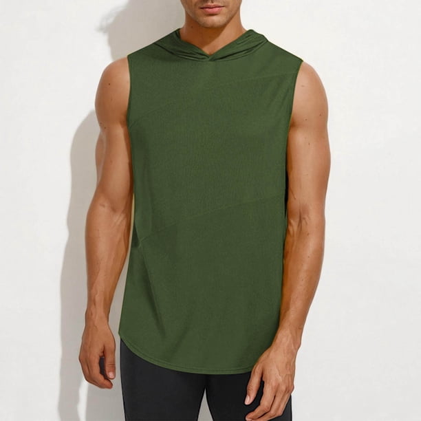 Blusa sin mangas con capucha para hombre, color liso, informal, deportiva, sin mangas, con capucha, de poliéster