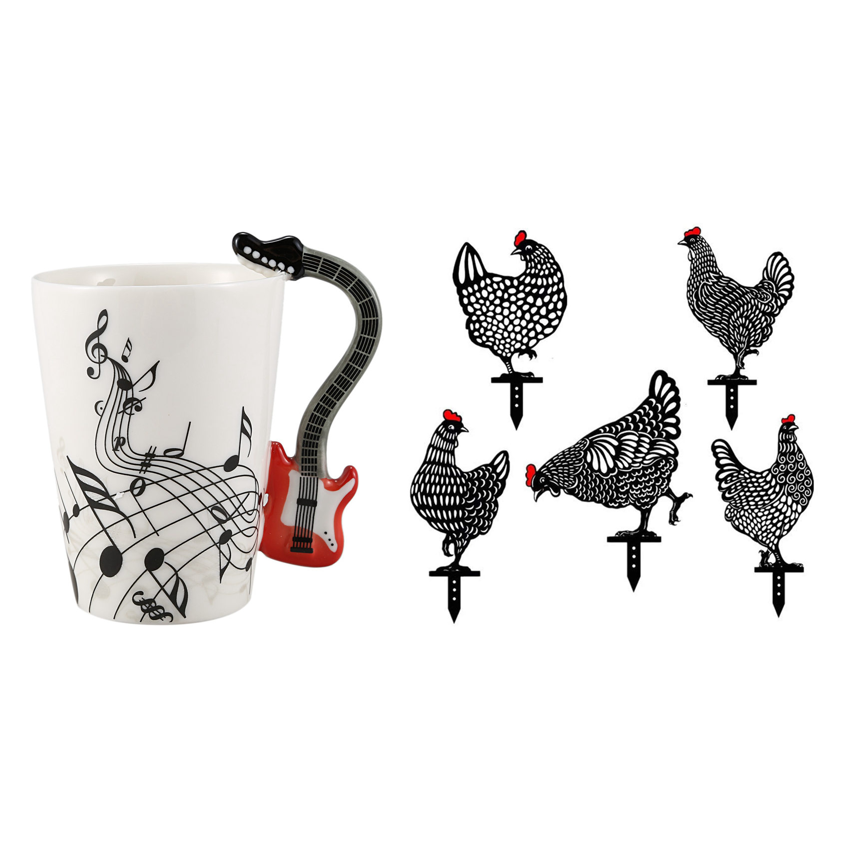 1x Music Style Guitar Ceramic Mug Coffee Tea Milk Stave Cups 5pcs