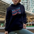 thumbnail image 2 of We the People Like to Party, Groovy Text, 4th of July Quote Merch Gift, Navy Blue Hooded Sweatshirt or Hoodie, Small, 2 of 5