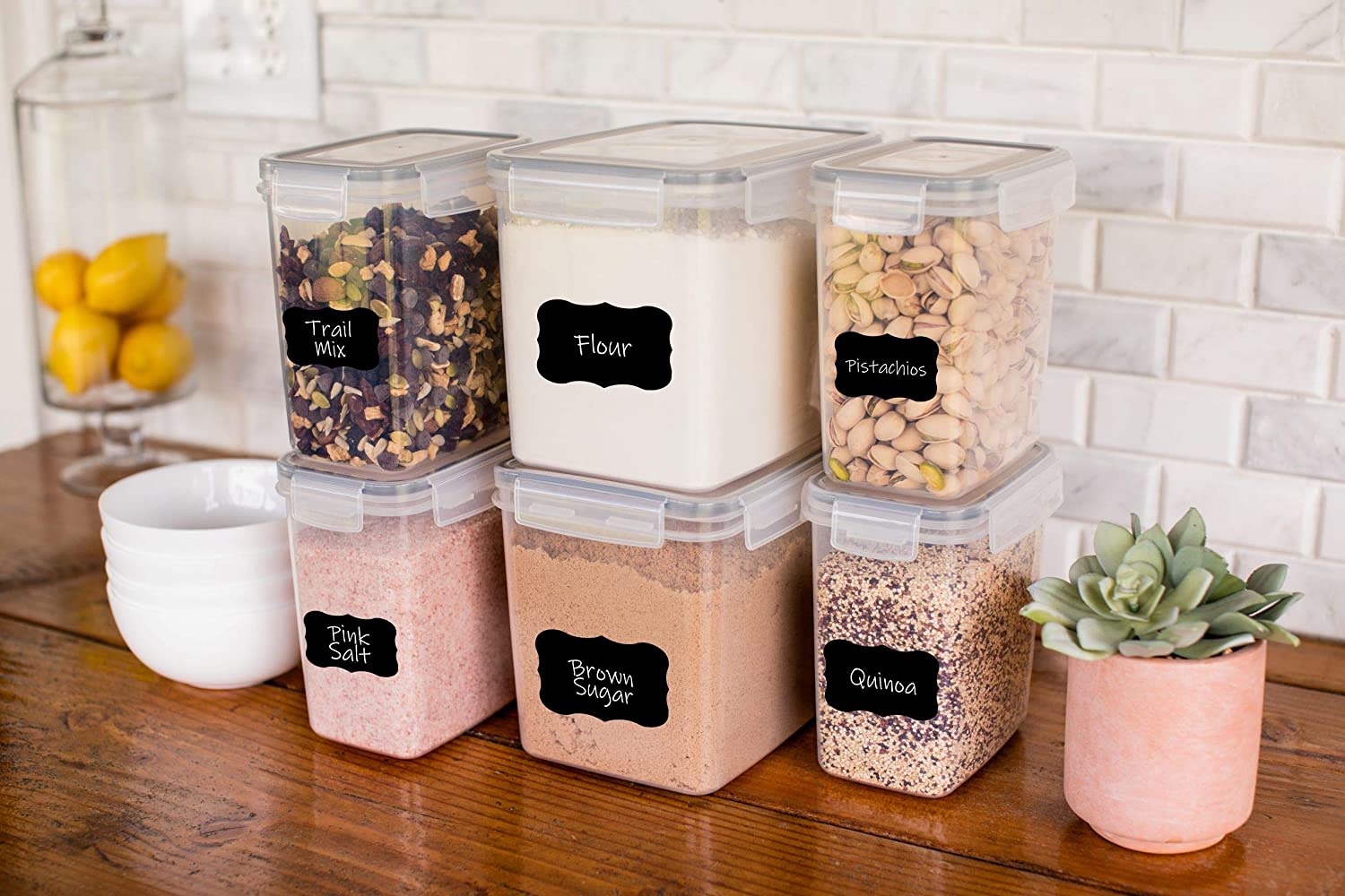 Airtight Food Storage Containers - 6 Piece BPA Free Flour Container and Sugar Container Set. These Containers are Perfect for Flour and Sugar Storage. Includes Free Labels and Marker