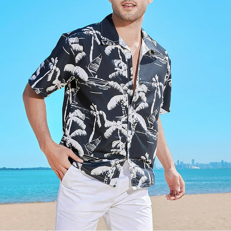 CBGELRT Mens Shirts Soft Summer Clothes for Men Spring Printed Turndown  Collar Casual Loose Short-Sleeved Shirts Blouse Blue xxxxl