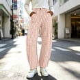thumbnail image 4 of SAWOBUUN Womens Gingham Wide Leg Pants High Waisted Button Trousers Loose Fit Curved Hem Lounge Pants with Pockets, 4 of 8