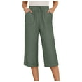 thumbnail image 3 of felwors Capris Pants for Women Cotton Linen Casual Summer 2025 Straight Wide Leg Loose Drawstring Elastic Waist Cropped Trouser AG, L, 3 of 8