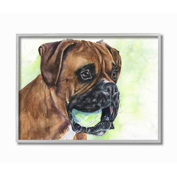 Stupell IndustriesBoxer With Ball Dog Pet Animal Watercolor PaintingFramed Wall Art by George Dyachenko