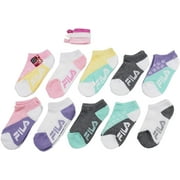 Fila Kids Girls 10-Pack No Show Socks with Hair Ties Colorblock - Pink, Girls Large Shoe Sizes 4-10