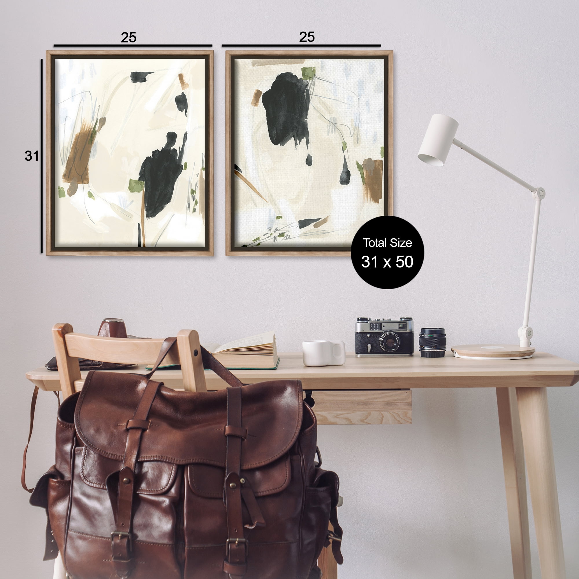 Stupell Industries Beige Olive Abstract Classic Abstract Painting Brown Floater Framed Canvas Art Print Wall Art, 31 x 25, Set of 2