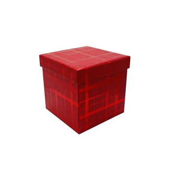 Holiday Time Christmas Gift Square Box 4 inches Red Holo Plaid