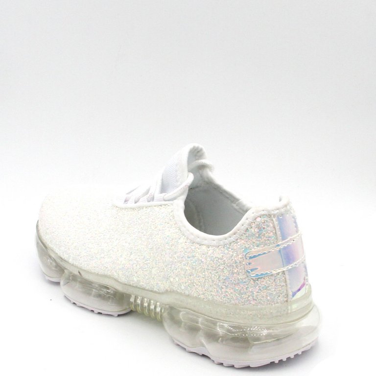 Women Glitter Low Top Sneaker Air Cushion Stylish Bling Bling Shoes White 