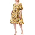 thumbnail image 2 of Women's Plus Size V Neck Floral Print Flare Sleeve Casual Midi Dress Yellow 4X, 2 of 7
