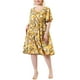 thumbnail image 2 of Women's Plus Size V Neck Floral Print Flare Sleeve Casual Midi Dress Yellow 4X, 2 of 7
