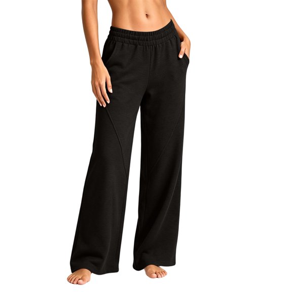 Amkhujs Sweatpants Women Basic Side Pockets Straight Leg Casual Pants Elastic Waist Going Out Pants for Vacation Wear