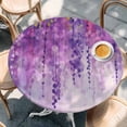 thumbnail image 3 of Purple Botanical Table Cloth, Round Fitted Tablecloths with Elastic Edge, Watercolor Spring Floral Oil Painting Elegant Wipeable Waterproof Table Cover for Kitchen Wedding 45-54 Inches, 3 of 4