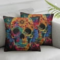 thumbnail image 3 of Acheng Colorful Sugar Skull Halloween Graphic Throw Pillow Covers,Set of 2, Multicolor 12x12in, 3 of 7