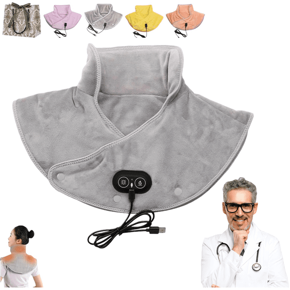 Neck and Shoulder Heating Pad, with 3 Temp Massage Settings, 3 Levels of Vibration, with Auto-Off Timers, Portable USB, Winter for Women Men Elderly