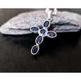 thumbnail image 2 of 925 Silver Blue Sapphire stone cross pendant sterling silver necklace cz gemstone, Gift for her, 2 of 3
