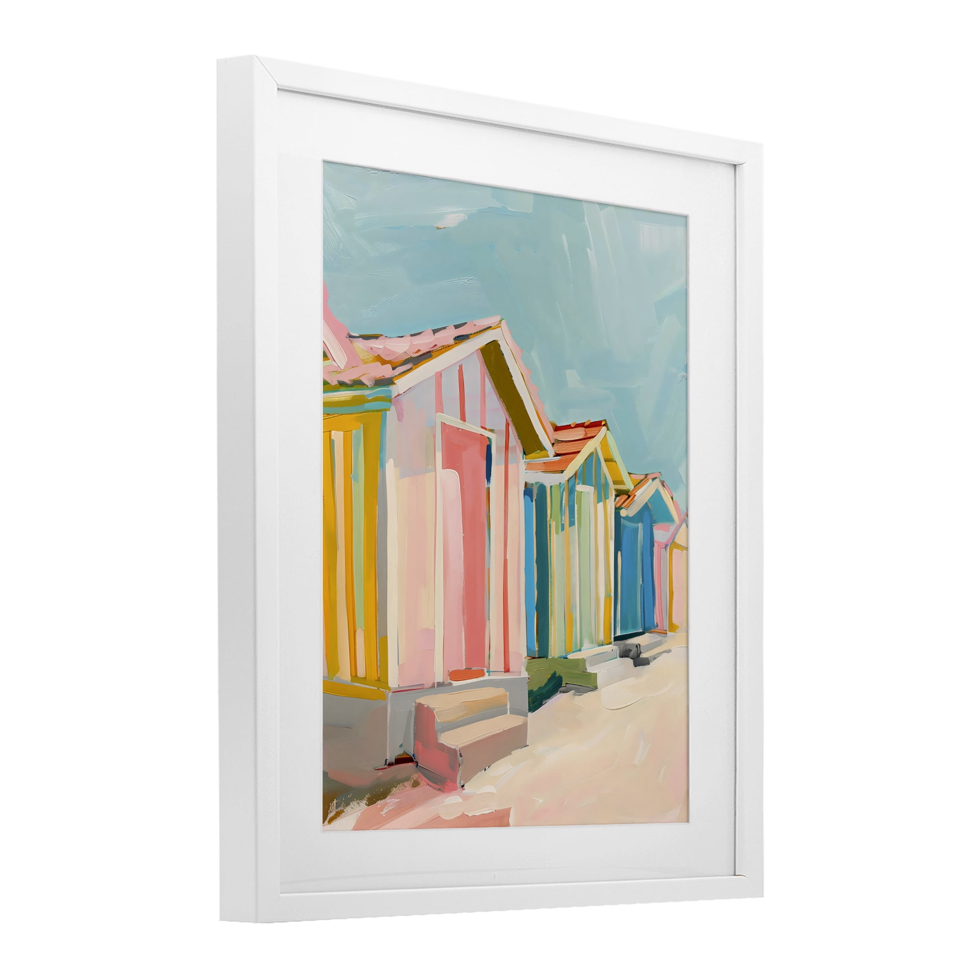 Stupell Industries Striped Beach Bungalows White Framed Print Under Glass, design by The Prints Vibe