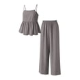 thumbnail image 5 of Fesfesfes Girls Ruffle Strap Top with Wide Leg Pants 2 Piece Set Casual Comfortable Outfit for Kids Playwear Breathable Loose Fit Summer Clothes Sleeveless, 5 of 6
