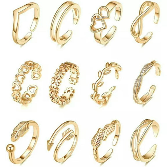 GKNET 12 Pcs Silver Gold Elegant Women Toe Ring Rings Foot Beach Delicate Jewelry ~-golden