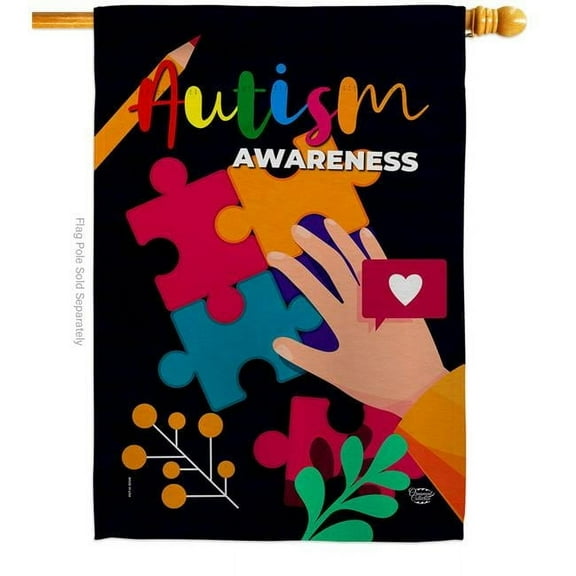 Ornament Collection H190102-BO 28 x 40 in. Austism Puzzle Support Awareness Vertical House Flag with Double-Sided Decorative Banner Garden Yard Gift