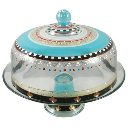 Mosaic Carnival Confetti Hand Painted Glass Large Convertible Cake Dome 11