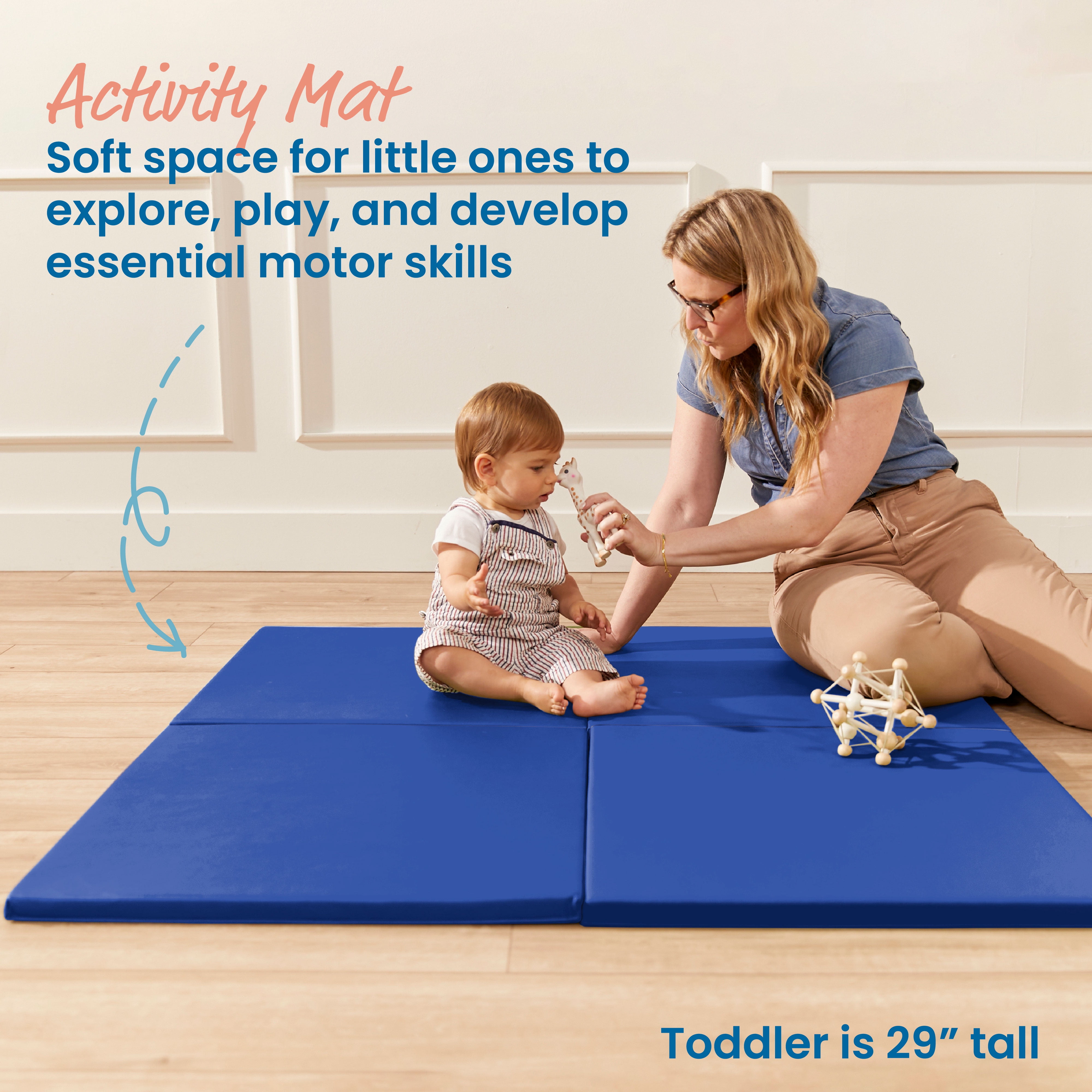 ECR4Kids SoftZone Play Patch Activity Mat Squares, Modular Playmat, Blue, 4-Pack
