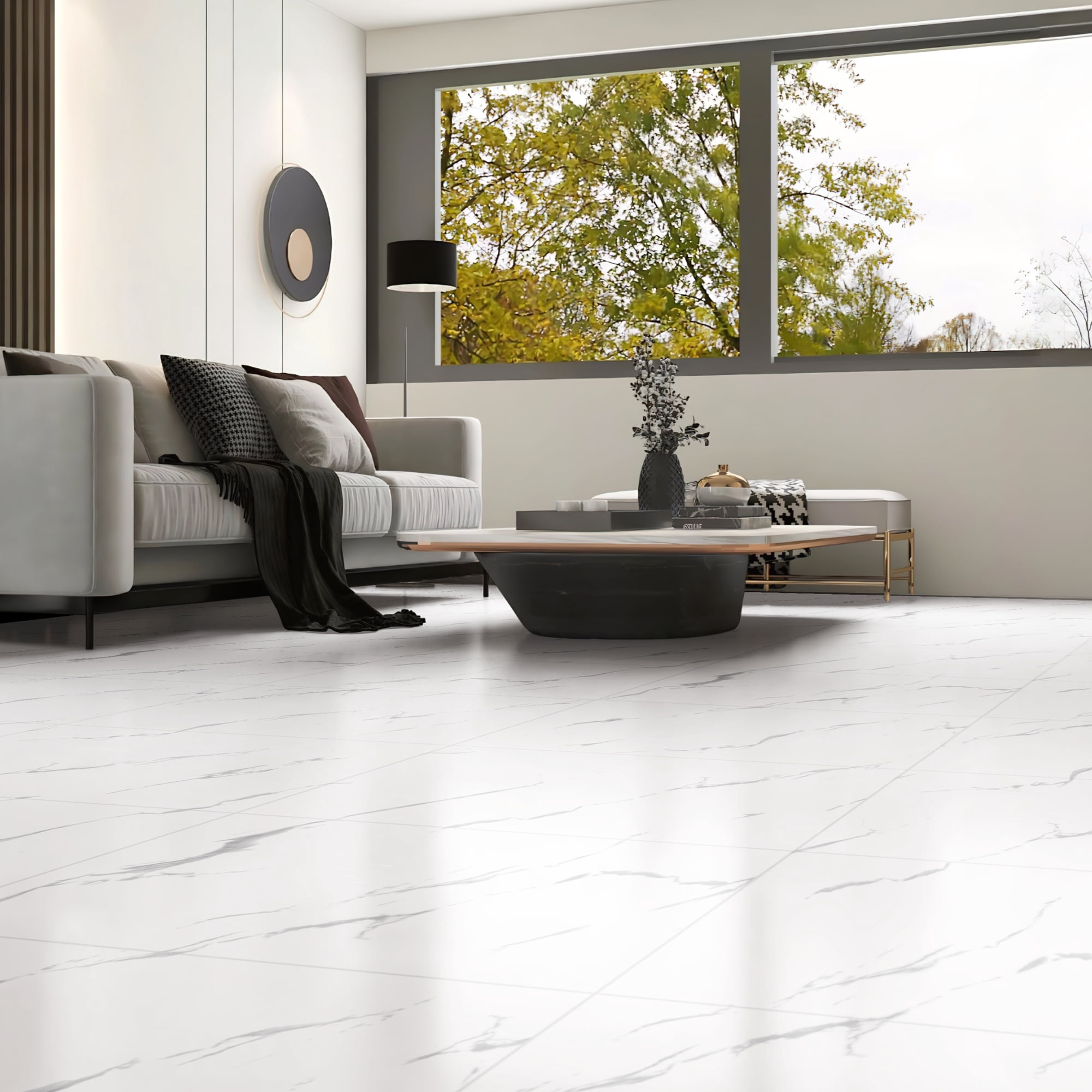 Art3d 24''x12'' 12Pcs Click-Lock Luxury Vinyl Flooring Tile, Interlocking Waterproof SPC Rigid Core Marble Flooring Tile,24 Sq.ft,White Marble