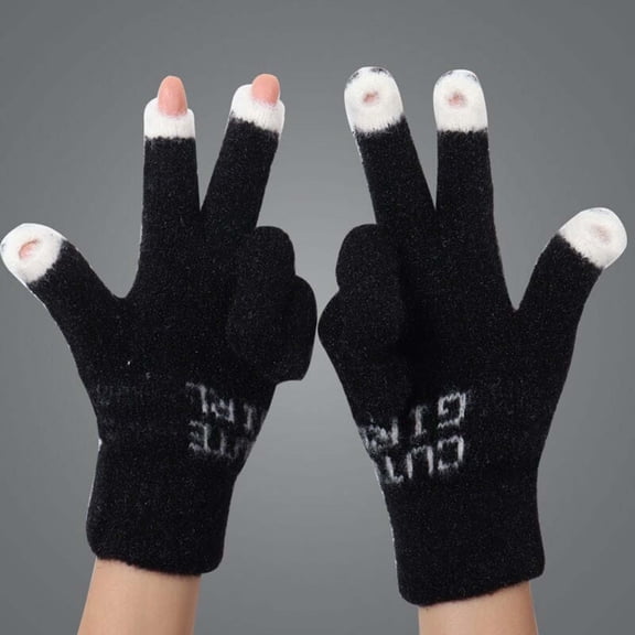 Anuirheih Gloves for Cold Weather, A Pair Winter Open Finger Thickened Warm Padded Cute Students Cold Wool Split Finger Screen Gloves
